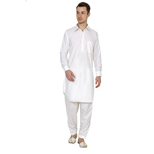 Kurta Pathani blanco ropa tradicional de hombre polialgodón bordado 44