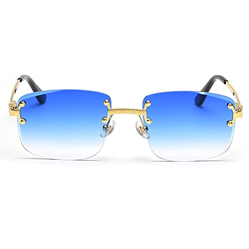 Image of Gradient Lens Metal Sunglasses Rimless Square Blue UV400 Brown Women Frameless