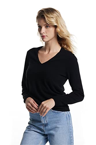 Image of EURKEA Women's V Neck 100% Cashmere Sweater, Long Sleeve Pullover, Winter Top for Women, Gifts Ready