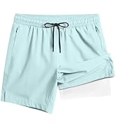TENGINE Men's Swim Trunk with Compression Liner Quick Dry Board Shorts Zipper Pocket 5" Inseam