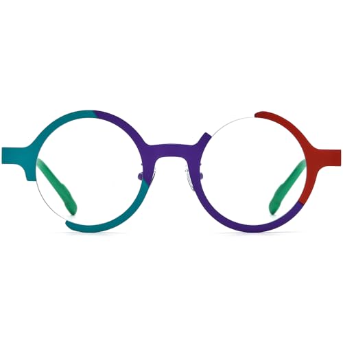 Image of FONEX Colorful Pure Titanium Glasses Frame Women Retro Round Eyeglasses