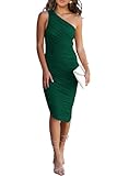 PRETTYGARDEN One Shoulder Dresses for Women 2025 Summer Ruched Mesh Asymmetrical Cocktail Wedding Guest Bodycon Dress (Dark Green,Medium)
