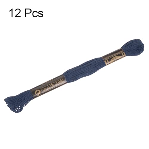 Image of HARFINGTON 12 Skeins Embroidery Floss 8.75yds(8m) Egyptian Long-Staple Cotton Cross Stitch Thread for Sewing DIY Bracelet Yarn String and Crafts, Blue Black(6823)