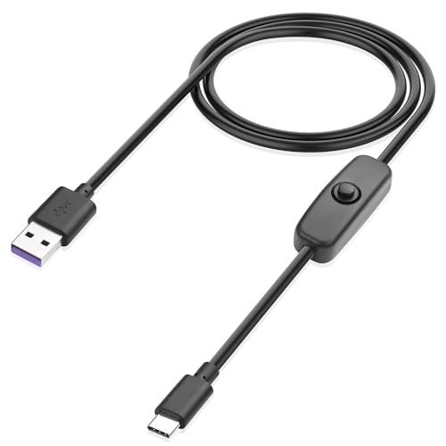 JSADZKJ USB to USBC Switch Charging Cable 4A USB-A Male to Type-C Male Power Supply Cord with 501 ON/OFFSwitch 3.28FT Type C Switch Extension Cable for Raspberry Pi & U S B Desk Lamp