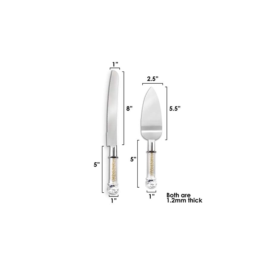 Homi styles Wedding Cake knife and Server Set | Elegant Color Premium 420 Stainless Steel plated Blades | Cake & Pie Serving Set for Wedding Cake, Birthdays, Anniversaries, Parties (Pearl Filled)