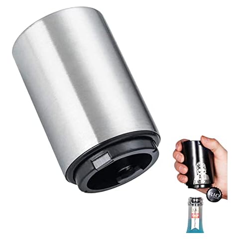 SUOXU Magnetic Automatic Bottle Opener,Beer Gift for Men Father's Day,Stainless Steel Push Down Opener Wine Beer Soda Cap Opener Kitchen Accessories,Magnet Beer Opener (Silver) Cover