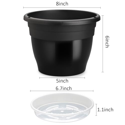 Image of 10 Pack 8 Inch Black Nursery Pots with Drainage Holes and Saucers