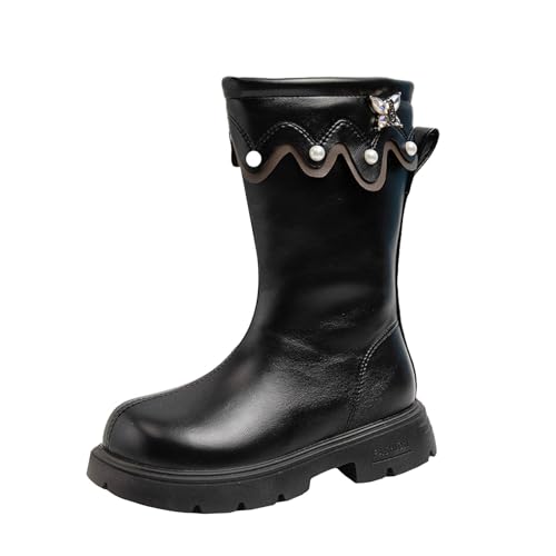 Girls Knee High Boots Butterfly Pearl Decoration Fashion Cool PU Leather Shoes Plain Tall Riding Boots for Outdoor
