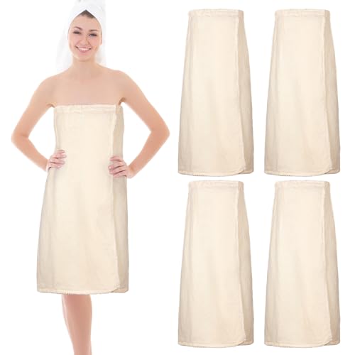 Image of 4 Pcs Towel Wrap for Women Waffle Spa Robe with Adjustable Closure Elastic Top Lightweight Wraps for Bath Shower