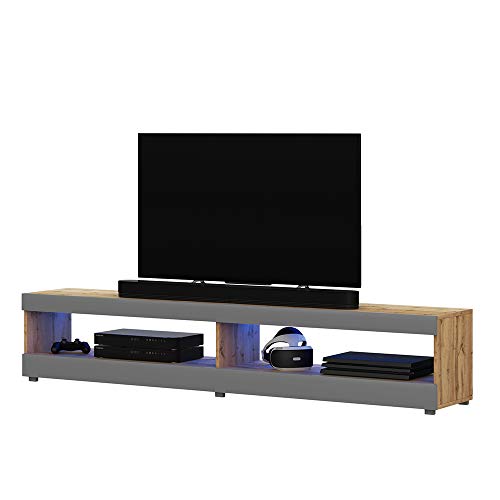 Selsey Viansola - Mueble TV - 140 cm - Roble Lancaster/Gris Brillo - con iluminación LED