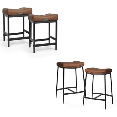Arceisle 24.6" Bar Stools Set of 2 and 27" Double-Layer Bar Stools Set 2, Pu Leather Counter Height Bar Stools for Kitchen Island, Barstools Thickened Upholstered Seat, Rustic Brown Cover