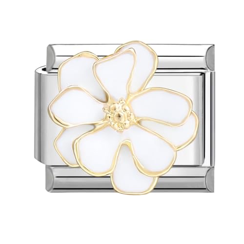 papasgix Italian Charms, Blue Italian Charms 10mm*9mm Blue Italian Charm Bracelet Link Love Wings Bow Rabbit Butterfly Pearl Italian Charm (White flower)