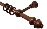 Gardinenstangen Holz Farbe Nußbaum 20 mm Vorhangstange mit Ringen Endstück Antik, 120 cm
