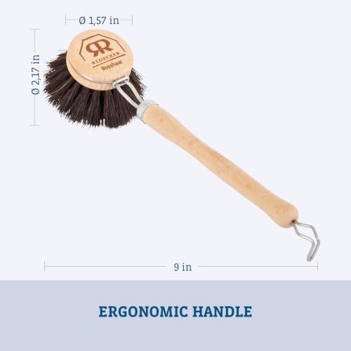 Image of Redecker Dish Brush, Horsehair Bristles, 1-1 /2 Inch Round, Single - Wooden Dish Brush for Glassware & Delicate Cleaning, Made in Germany