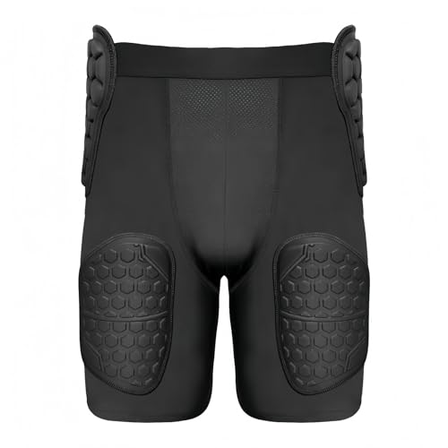 Topeter 5-Pad Football Girdle with Hip Thigh & Tailbone Protection, Padded Compression Shorts w/ Cup Pocket Black S - Thumbnail 4