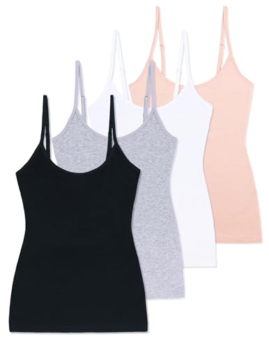 Image of Comfneat Women's 4-Pack Slim-Fit Camisoles Cotton Adjustable Spaghetti Strap Top Underwear