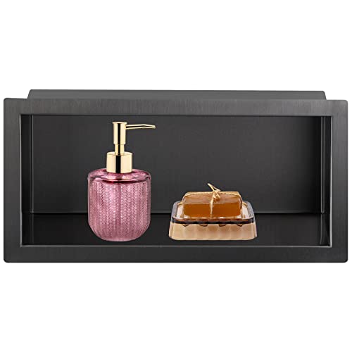 Sanbege 12"×6" Shower Niche Brushed Stainless Steel, Recessed Shower Caddy,