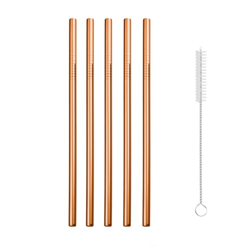 Reusable Metal Straws,10.5" Stainless Steel Straws,Easy to Use(5 PCS,Rose gold)
