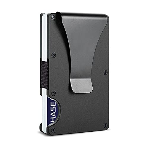 PLM Almn-wlt Minimalist Metal Wallet with Money Clip - Slim Aluminum Credit Card Holder RFID Blocking Front Pocket Wallets for Men and Women Black, small