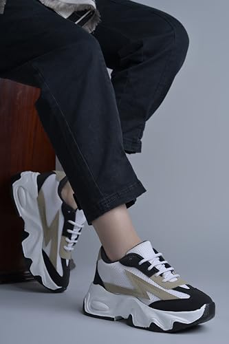 Image of JM LOOKS Women Bold Black & Beige Lightning Sneakers Shoes High-Performance, Stylish, and Built for Comfort