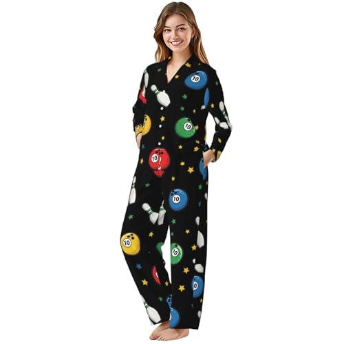 Image of Women'S Long Sleeve Pajama Set Soft Loungewear Button-Down Top & Elastic Waist Pants S- 2XL