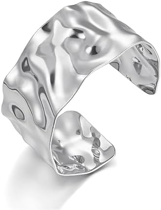 WOWORAMA Hammered Chunky Cuff Bracelets for Women Vintage Boho Wi...