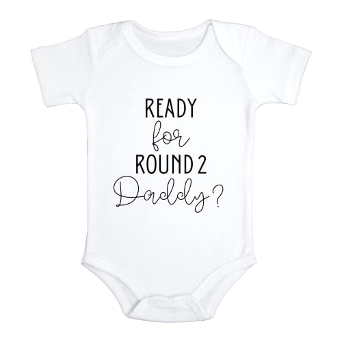 Pregnancy Announcement Gift to Husband | Ready for Round Two Daddy | White, 0-3 Months