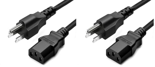 Image of 3 Prong AC Power Cord 10ft Long Standard | 125V-250V | for Computer, Monitor, TV, Printer, Power Supply PSU Electric Cable Replacement Power Cord (Pack of 2)