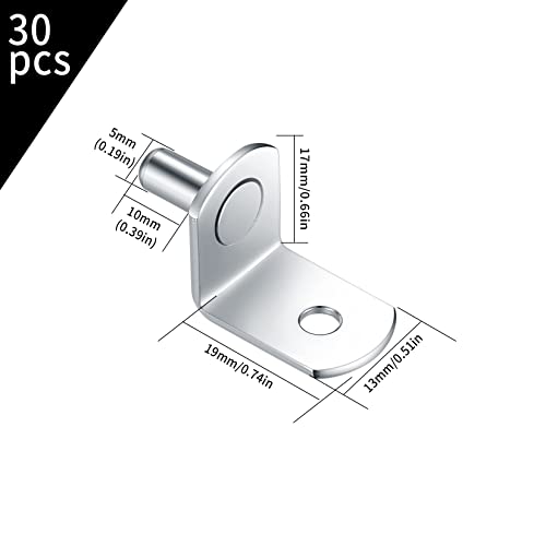 30 Stk Regalbodenträgern, L-förmige Regalhalterungen Metall, 5 mm vernickelte Regalstifte, Regalstütze Regalbrett Halterung für Schrank, Bücherregalstütze – Bild 3