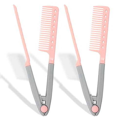 Peine alisador V para cabello 2 piezas color rosa miniatura 1