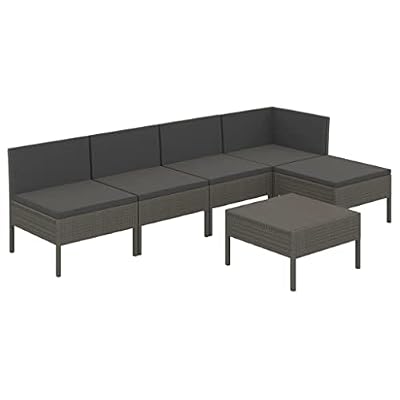6 Piece Patio Lounge Set with Cushions, Weather Proof PE Rattan Modular Outdoor Seating Set for Garden, Gray