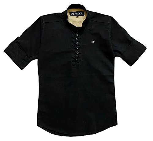 Image of PEPILIO Kids Stylish Solid Style Cotton Mandrain Collar Regular Fit Kurta|| Formal Boys Shirt || Casual Wear Buttoned Kurta for Boys