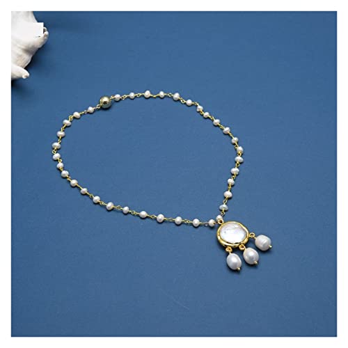 Jewelry Natural Freshwater Cultured White Pearl Rosary Chain Necklace White Coin Pearl Pendant 18inch for Women Necklace pendant - Thumbnail 5