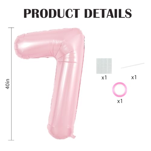 Image of TONIFUL 40 Inch Pastel Pink Number Balloon Balloon Big Pink Digital Balloon for Girl's Birthday Party Wedding Bridal Shower Engagement Anniversary Photo Shoot Supplies(Number 7)