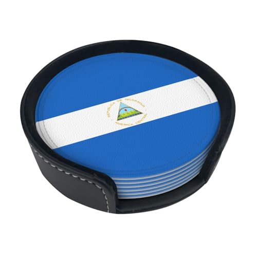 Lot de 6 sous-verres ronds avec motif drapeau du Nicaragua pour bière, vin, café, cuisine, bar, bureau