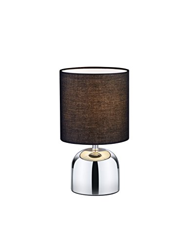 Reality, Lampe de table, Jan 1xE14, max.40,0 W Tissu, Noir, Corps: metal, Chrome Ø:16,0cm, H:29,5cm IP20,ON/OFF Touch