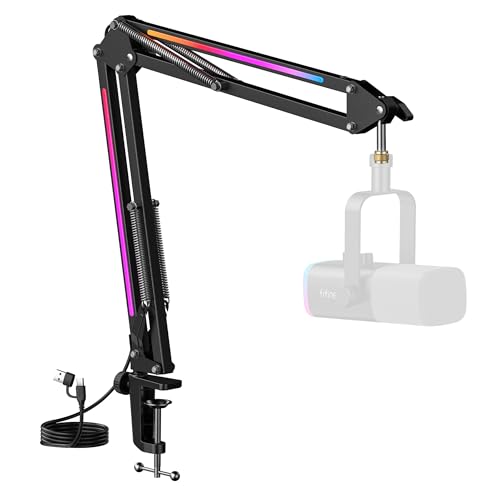 FIFINE �}�C�N�A�[�� RGB���� ������ �����}�C�N�X�^���h 1.5KG�ω׏d 3/8"�E5/8"�ϊ��l�W�t �N�����v�� ���Œ� �Q�[���z�M�E�X�g���[�~���O�E�|�b�h�L���X�g�p �u�[���A�[�� �u���b�N AmpliGame BM38