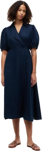 Robe croisée midi Tommy Hilfiger Sumr Linen Wrap bleu nuit