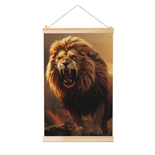 Œuvre d'art à suspendre lion rugissant toile encadrée 91.4x61 cm