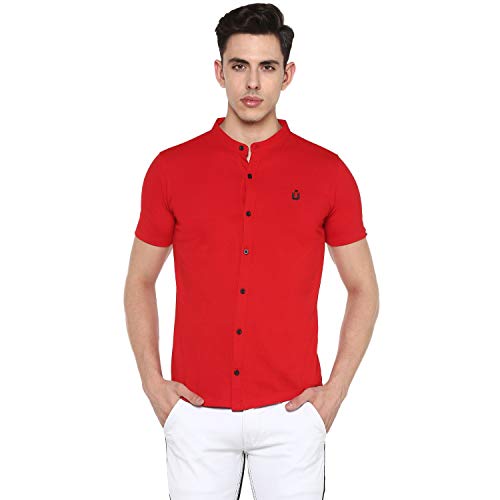 Image of Urbano Fashion Men's Solid Cotton Slim Fit Polo Shirt with Mandarin Collar