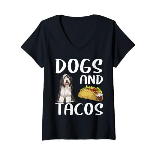 Womens Dogs And Tacos Bearded Collie Mexican Food Lovers V-Neck T-Shirt