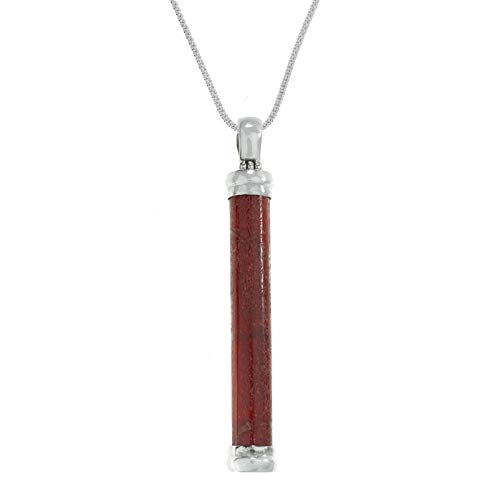 Colgante grande barra de coral reconstituido Plata de Ley - Collares largos de plata para mujer