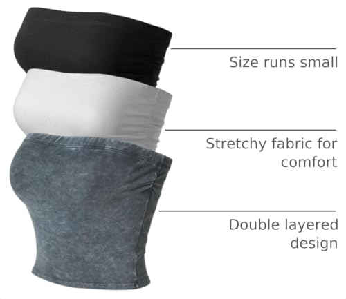 Image of MixMatchy Women's 3 Pack Tube Top Built-in Bra Strapless Ruched Bandeau