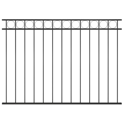 vidaXL Zaunfeld mit Kreisoberteil Befestigungsmaterial Zaun Metallzaun Zaunelemente Gartenzaun Schmuckzaun Garten Stahl 1,7x1,2m Schwarz