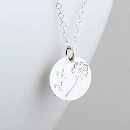 Sterling Silver Dandelion Wish Necklace Round Pendant Flower Jewelry 18 Inch Length #TOP6