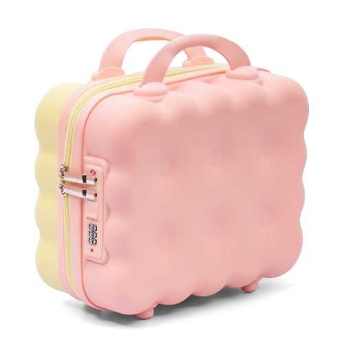 Image of SHAMAX Hard Shell Mini Luggage Cosmetic Case - Portable Vanity Case (30x30x15 cm) Travel Makeup Organizer with TSA Number Lock, Gift for Women and Girls (Pink-Yellow)