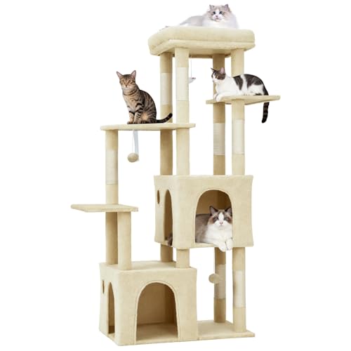 61" Multi-Level Cat Tree for Large Cats & Maine Coons ? Heavy-Duty Cat Tower with Extra-Large Perch, 2 Spacious Condos, Durable 
