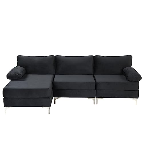 Casa Andrea Milano Modern Large Velvet Fabric Sectional Sofa, L-Shape Couch With Extra Wide Chaise Lounge, Navy #TOP3