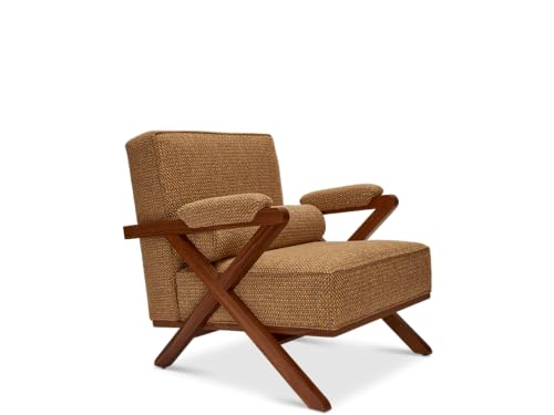 Image of Lakdi The Furniture Rustic X-Frame Accent Chair with Solid Wood Lounge Design & Beige Upholstery, Mid-Century Safari Style Armchair | 5 Years Warranty | Free Assembly - 15185192