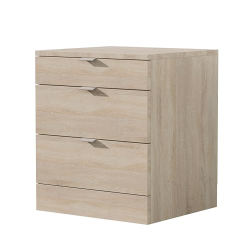Nera Bedside Table with 3 Drawers Nightstand Bedroom Cabinet Storage Solution (Sonoma Oak)